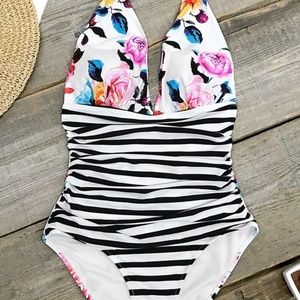 Floral halter one piece swim
